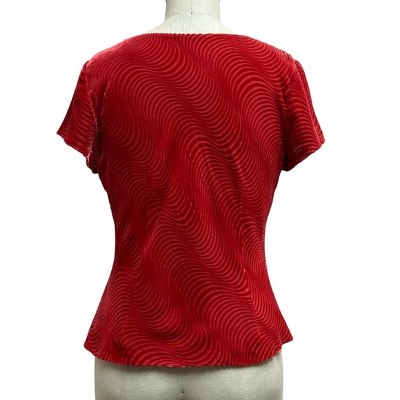 Talbots Crushed Velvet Burnout Wavy Swirl Pattern Coral Lined Silk Blend Top - Picture 3 of 8